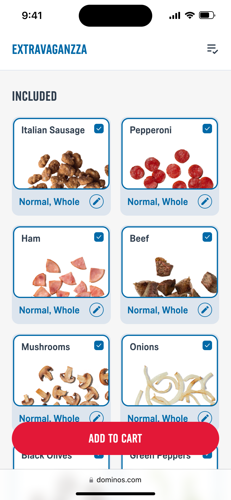Domino's PDP customizer